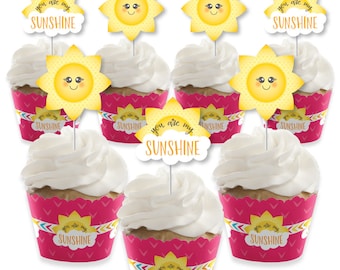 You Are My Sunshine - Cupcake Decoration - Baby Shower or Birthday Party Cupcake Wrappers and Treat Picks Kit - Set of 24