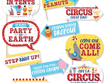 Funny Carnival - Step Right Up Circus - Carnival Themed Photo Booth Props Kit - 10 Piece