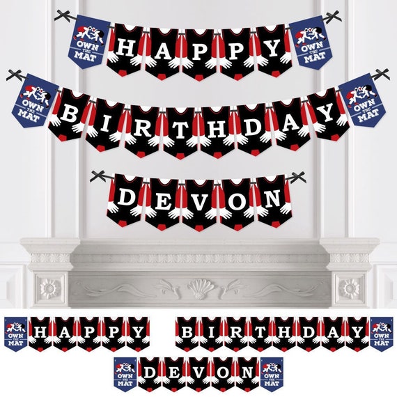 Personalized Own the Mat Wrestling Custom Birthday Party Bunting