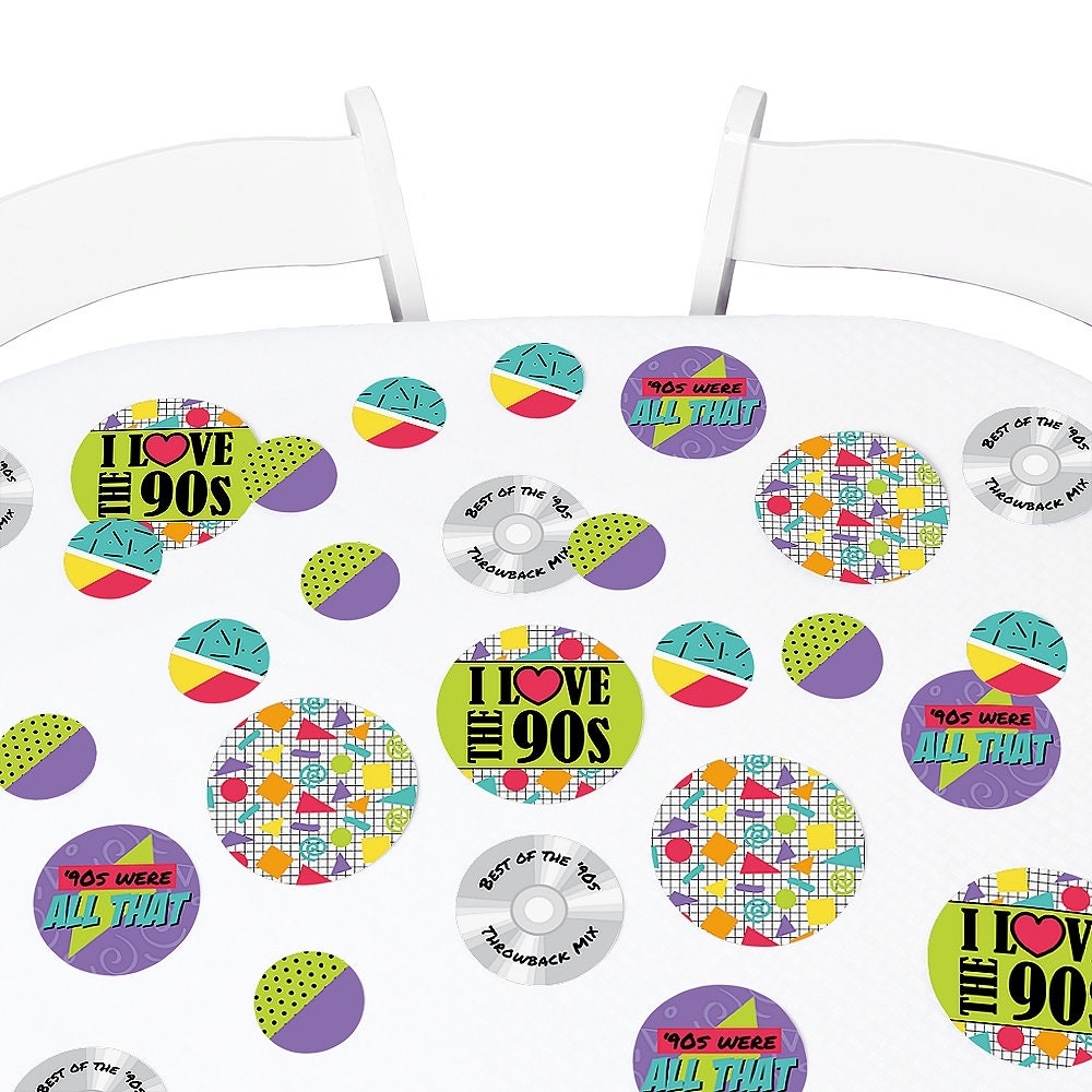90s Throwback Giant Circle Confetti 1990s Decade or Birthday Party Decorations Large Confetti Party Supplies 27 Ct