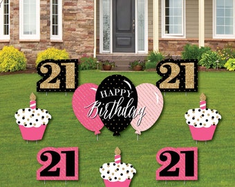 Finally 21-21st Birthday - Yard Sign and Outdoor Lawn Decorations - 21st Happy Birthday Party Yard Signs - Set of 8