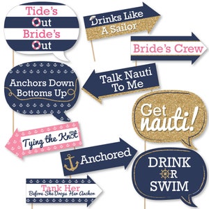 Funny Bachelorette Party Last Sail Before The Veil Photo Booth Props - Nautical Bridal Shower Party Photo Booth Prop Kit - 10 Props