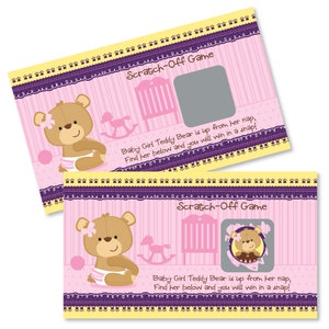 22 Scratch Off Baby Shower Game Cards - Girl Teddy Bear Baby Shower Games