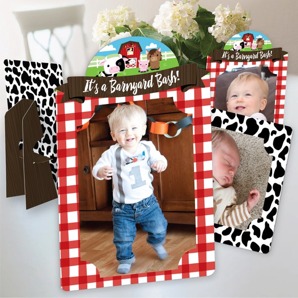 Farm Animals - Barnyard Baby Shower or Birthday Party 4x6 Picture Display - Paper Photo Frames - Set of 12