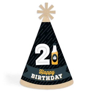 Cheers and Beers to 21 Years Cone Happy Birthday Party Hats for Adults Set of 8 Standard Size image 1