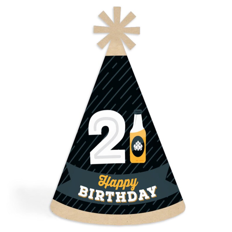 Cheers and Beers to 21 Years Cone Happy Birthday Party Hats for Adults Set of 8 Standard Size image 1