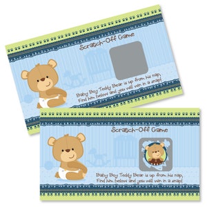 Boy Teddy Bear Baby Shower Games - 22 Scratch Off Baby Shower Game Cards