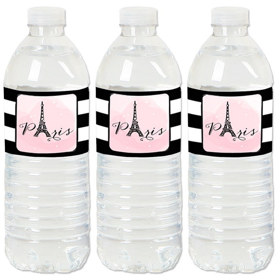 Paris Themed - Water Bottle Sticker Labels - Waterproof Self Stick Labels - Baby, Bridal & Birthday Party Favors - 20 Ct. Il_570xn