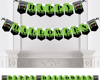 Zombie Zone - Halloween Zombie Crawl Party Bunting Banner - Party Decorations - Happy Halloween