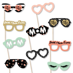Best Mom Ever - Photo Booth Accessories - Fun Selfie Mother&#39;s Day Card Stock Paper Photo Booth Glasses - Happy Mother&#39;s Day Props -10 Pc