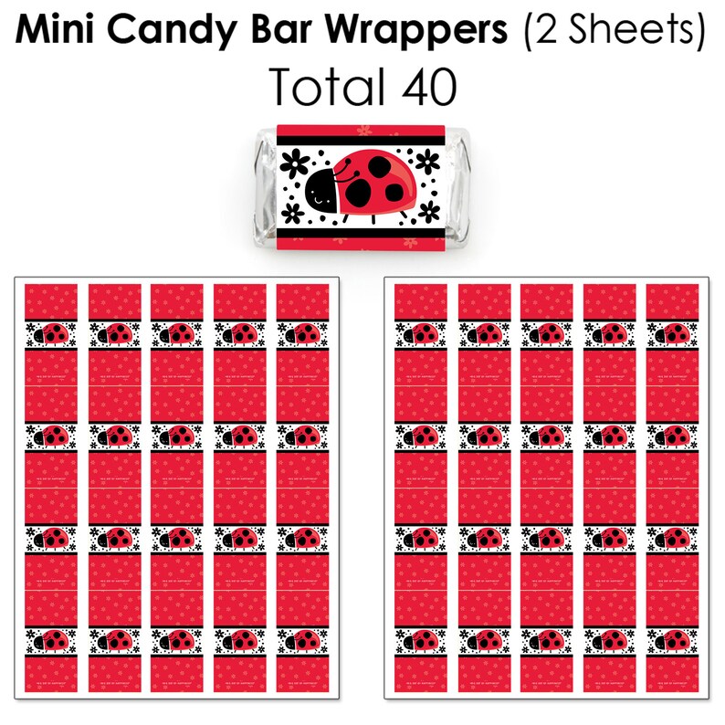 Happy Little Ladybug Party Candy Favor Sticker Kit Round Candy Stickers and Circle Stickers Mini Candy Bar Wrappers 304 Pieces