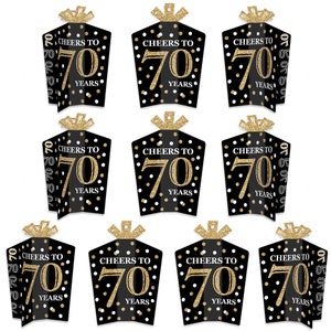 Adult 70th Birthday - Gold - Table Decorations - Birthday Party Fold and Flare Centerpieces - 10 Count