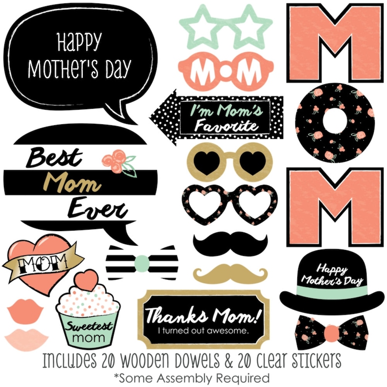 Paper Card Stock Mothers Day Photo Booth Props Kit 10 Count Big Dot of Happiness Best Mom Ever Glasses