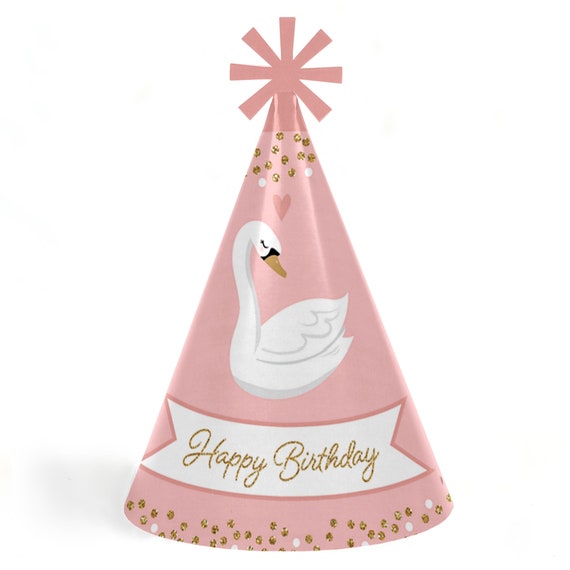 Swan Soiree Birthday Party - Cone Happy Birthday Party Hats for Kids and Adults - Set of 8 (Standard Size) Il_570xn