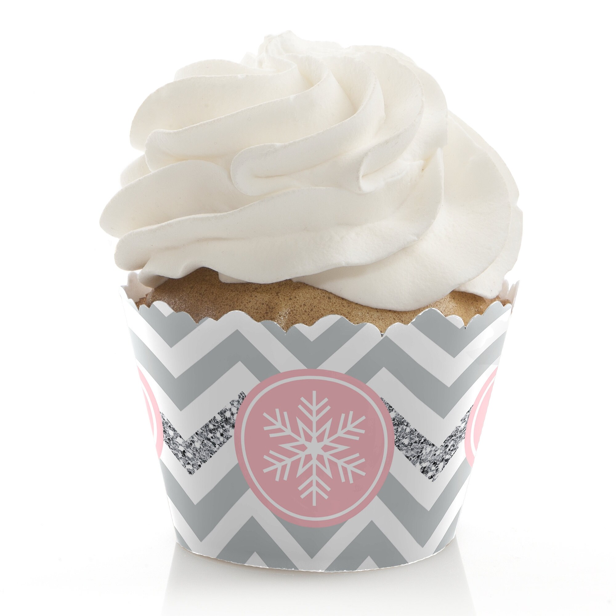 Pink Winter Wonderland Cupcake Wrappers Cupcake Decorations Holiday Snowflake Party Winter Wedding Party Cupcake Supplies Set