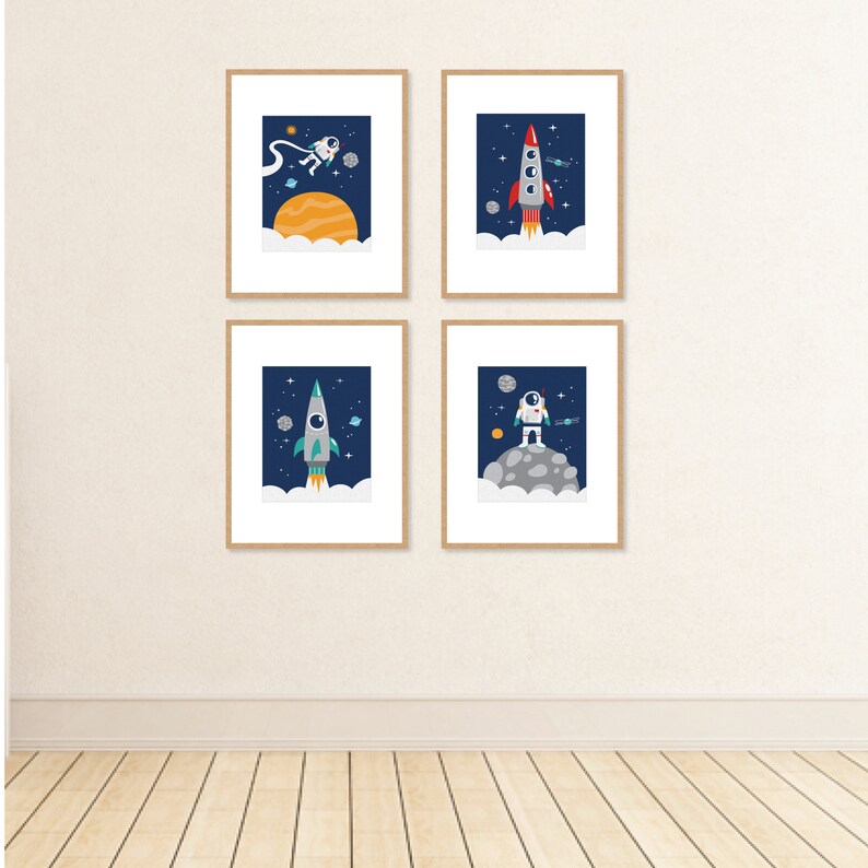 Blast off to Outer Space - Unframed Rocket Ship Nursery and Kids Room ...