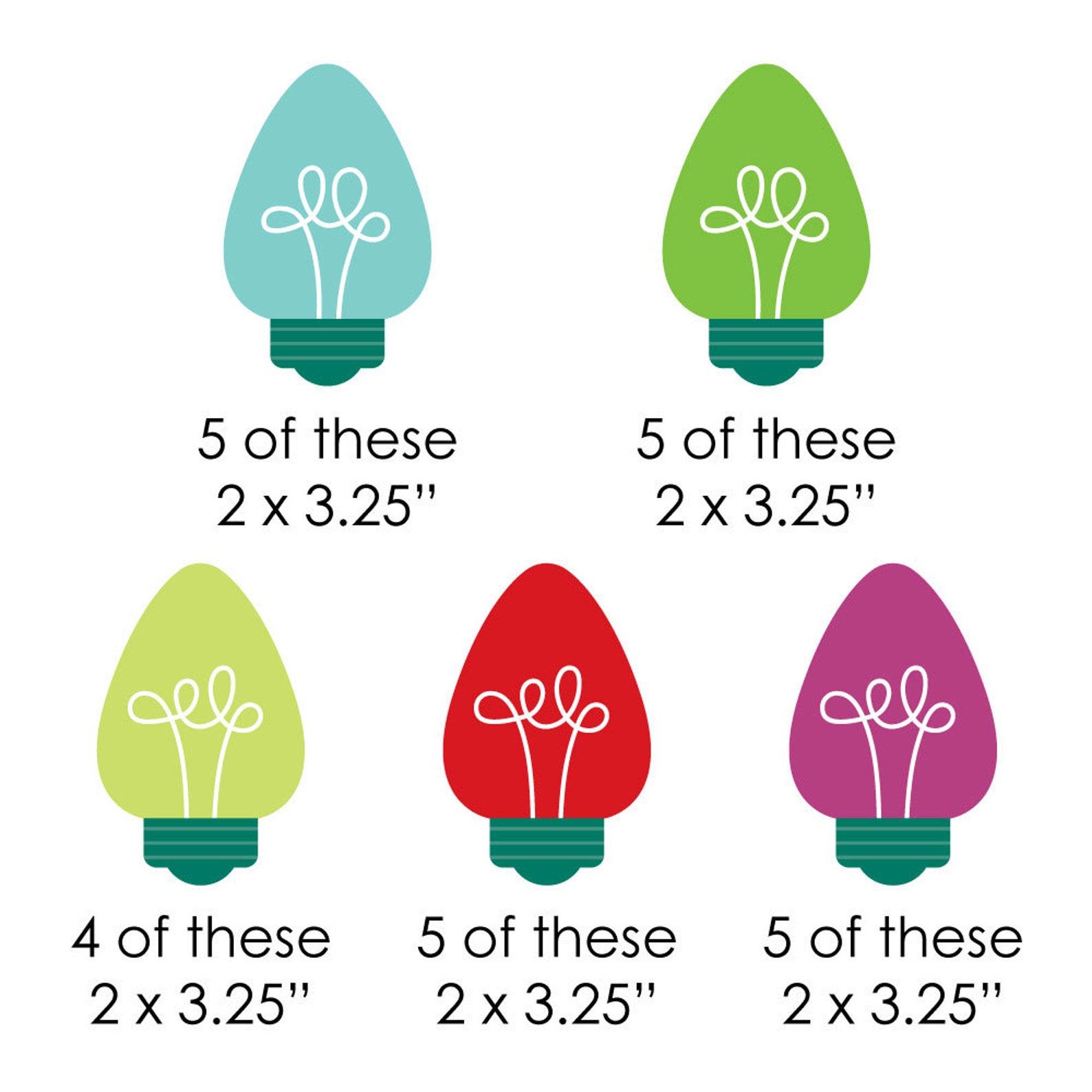 Christmas Light Bulbs DIY Shaped Holiday Party Cutouts 24 Etsy UK