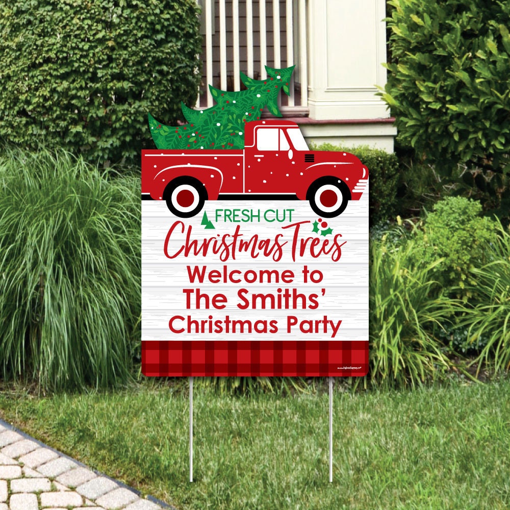 Merry Little Christmas Tree Welcome Sign Red Truck and Car | Etsy