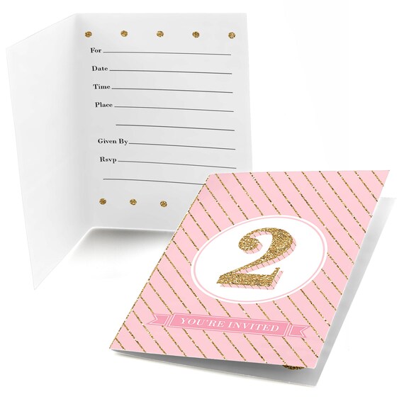 Two Much Fun - Fill In Invitations - Girl Birthday Party Invitations - 2nd Birthday Party Invites - Set of 8 Folding Note Cards w/Envelopes Il_570xn
