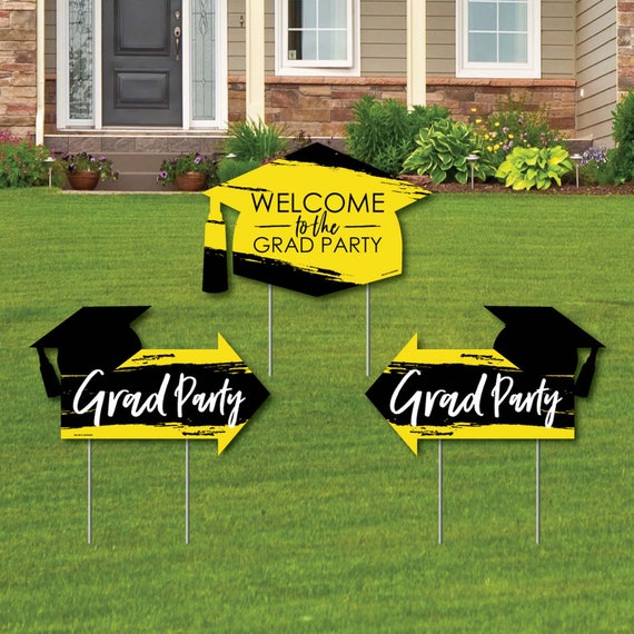 Yellow Grad - Best is Yet to Come - 2 Graduation Party Arrows and 1 Welcome / Thank You Lawn Sign - Double Sided Grad Yard Sign Set - 3 Pcs Il_570xn