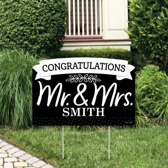 Black and White Mr. and Mrs. Wedding Congratulations Yard Sign Lawn
