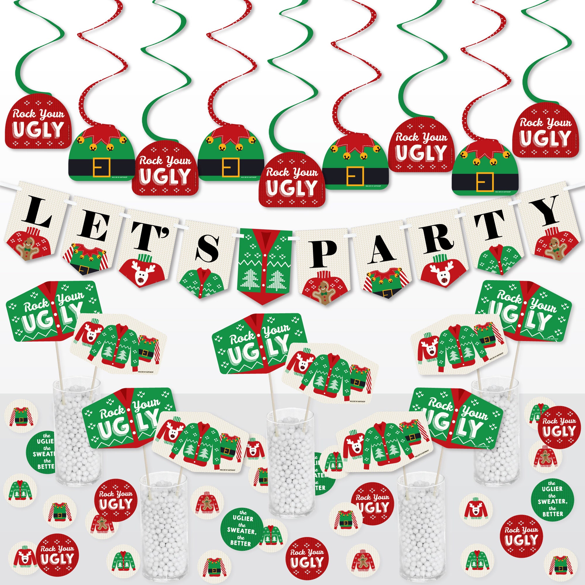 Ugly Sweater Holiday and Christmas Party Supplies Decoration Kit Decor Galore Party Pack 51 Pieces
