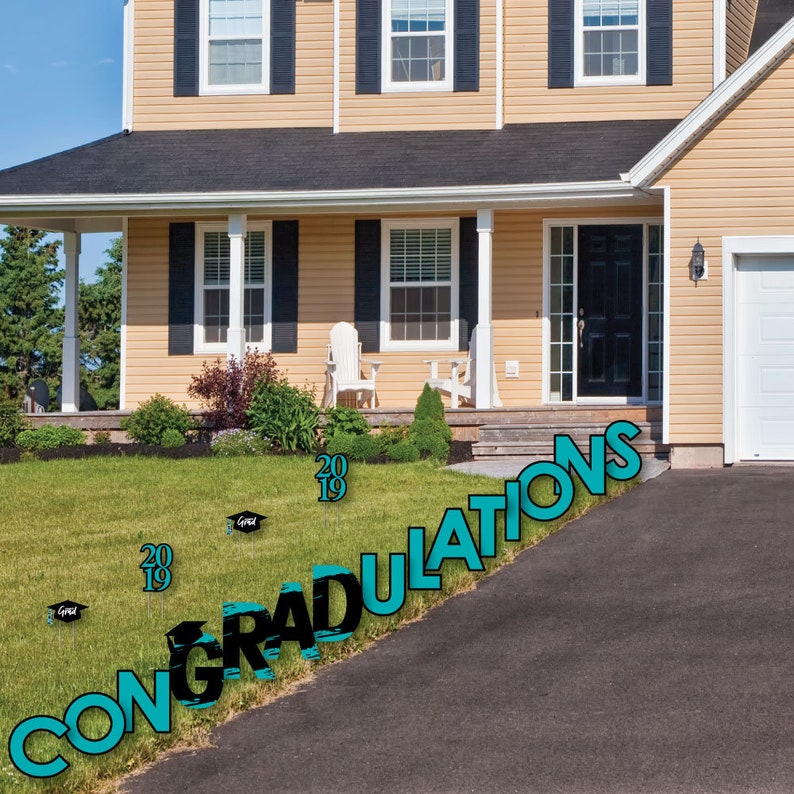 2019 Graduation Party Outdoor Lawn Decorations -Turquoise Grad Party Lawn Sign ConGRADulations Yard Sign Best is Yet to Come Teal Grad