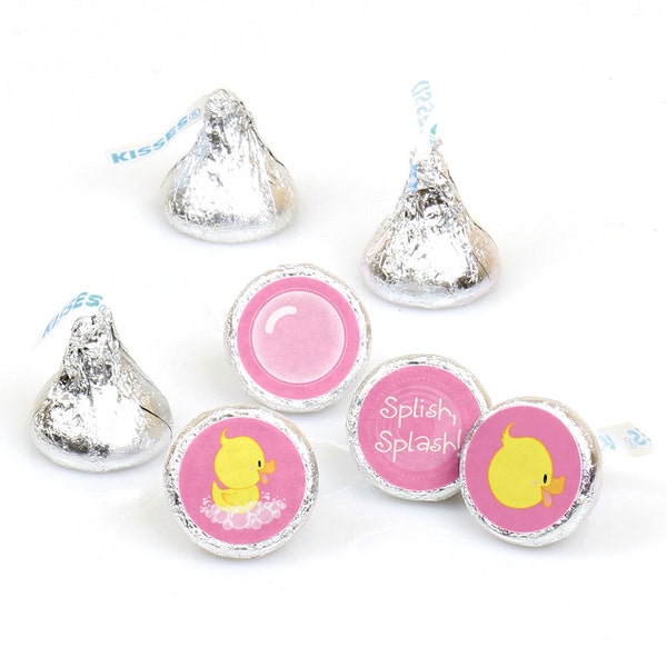 Pink Ducky Duck - Girl Baby Shower or Birthday Party Round Candy Sticker Favors - Labels Fit Chocolate Candy (1 sheet of 108)