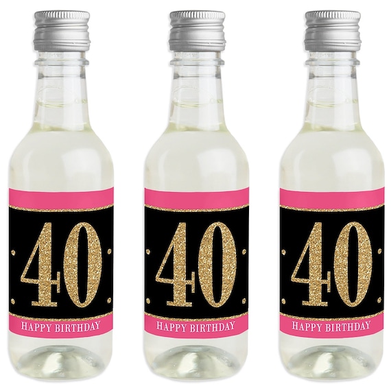 Chic 40th Birthday - Pink, Black and Gold - Mini Wine and Champagne Bottle Label Stickers - Gift for Women and Men - 16 Ct. Il_570xn