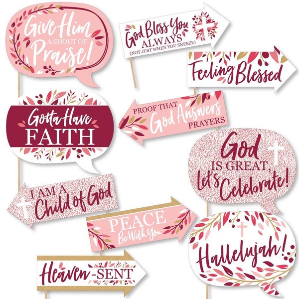 Funny Pink Elegant Cross - Girl Religious Party Photo Booth Props Kit - 10 Piece