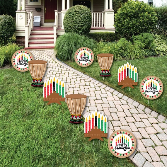 Happy Kwanzaa Kinara and Drum Lawn Decorations Outdoor African