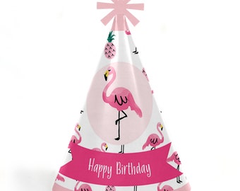 Flamingo Birthday Party - Cone Happy Birthday Party Hats for Kids and Adults - Set of 8 (Standard Size)