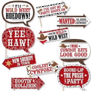 Funny Western Hoedown - Wild West Cowboy Party Photo Booth Props Kit - 10 Piece
