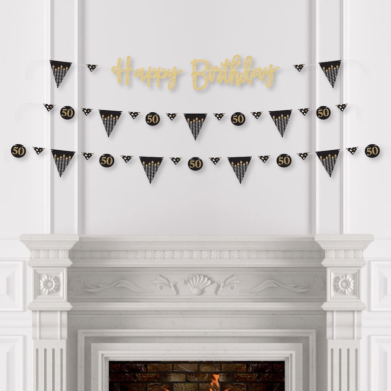 36 Banner Cutouts and No-Mess Real Gold Glitter Happy Birthday Banner Letters Birthday Letter Banner Decoration Gold 50th Birthday