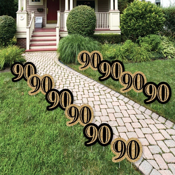 Adult 90th Birthday - Gold Lawn Decorations - Outdoor Birthday Party Yard Decorations - 10 Piece Il_570xn