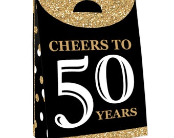 Adult 50th Birthday - Gold - Birthday Gift Favor Bags - Party Goodie Boxes - Set of 12