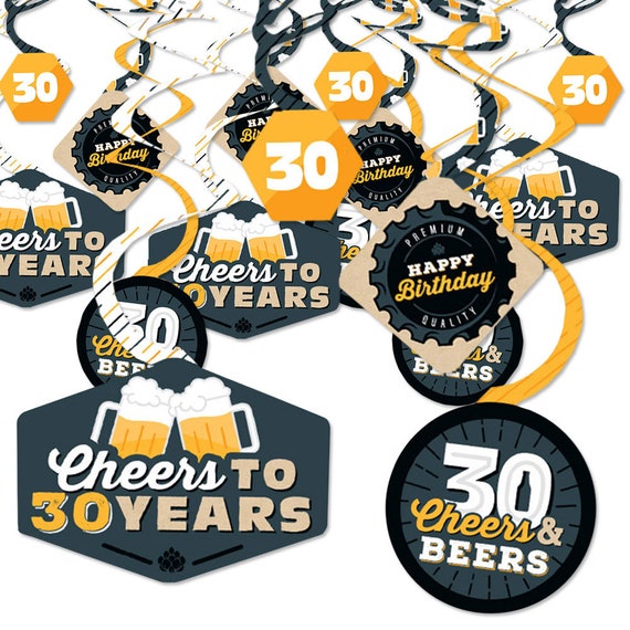 Cheers and Beers to 30 Years - 30th Birthday Party Hanging Decor - Party Decoration Swirls - Set of 40 Il_570xn