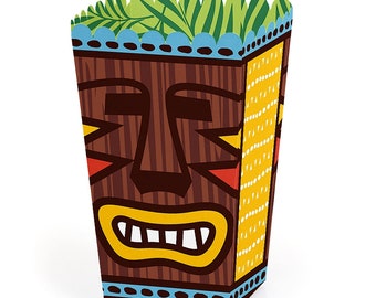 Tiki Luau - Tropical Hawaiian Summer Party Favor Popcorn Treat Boxes - Set of 12