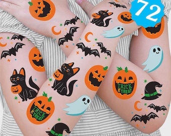 Jack-O'-Lantern Halloween - Kids Birthday Party Favor - Goodie Bag Filler - Halloween Temporary Tattoos - Set of 12