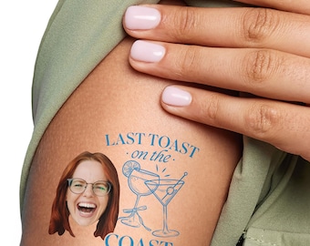 Custom Photo Last Toast on the Coast Temporary Tattoos, Coastal Bachelorette Party Favors, Personalized Bride-To-Be Face Tattoo - Set of 12
