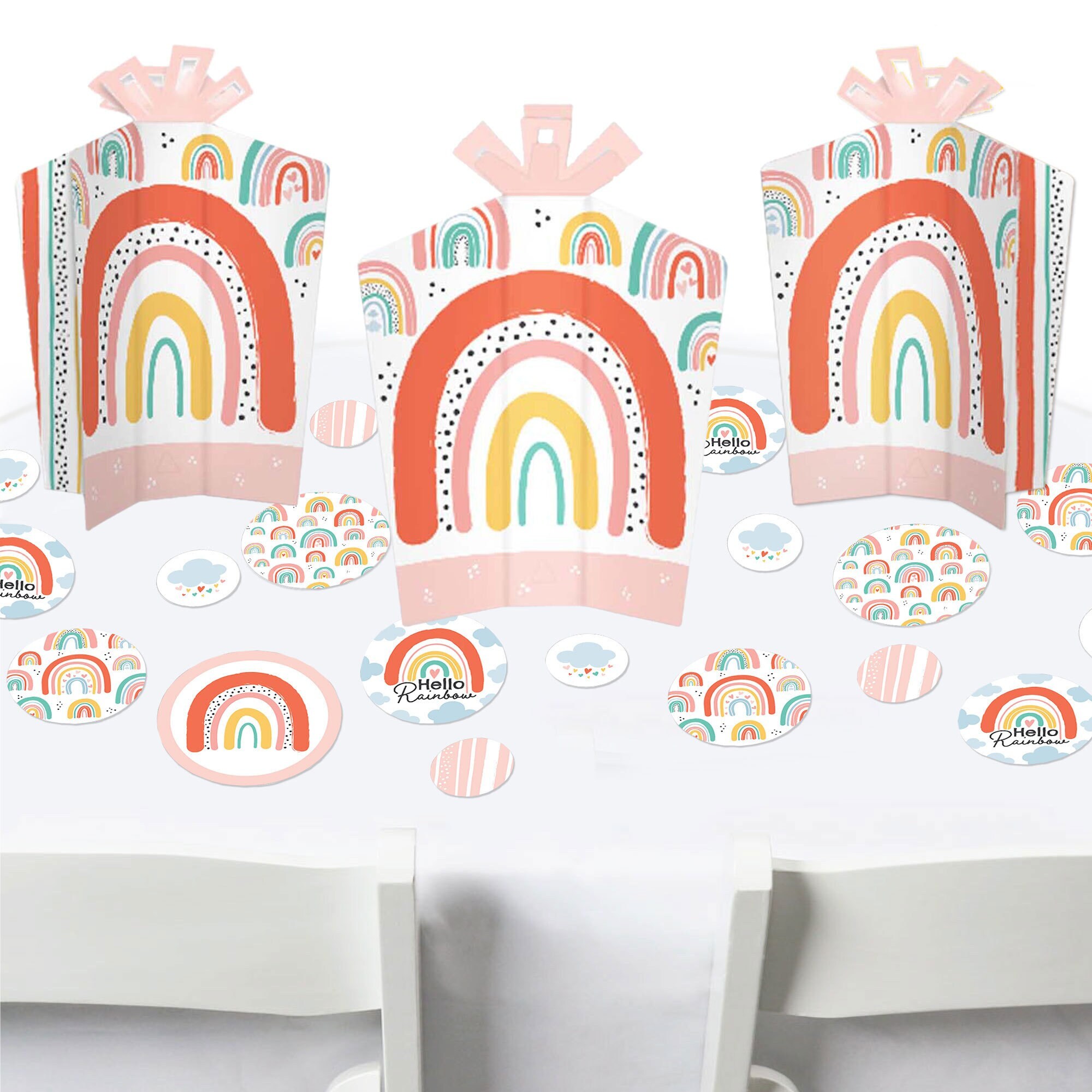 Hello Rainbow Boho Baby Shower and Birthday Party Decor and Confetti Terrific Table Centerpiece Kit Set of 30