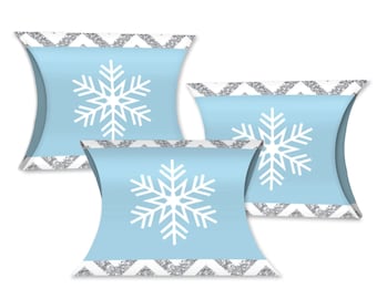 Winter Wonderland - Favor Gift Boxes - Snowflake Holiday Party and Winter Wedding Petite Pillow Boxes - Set of 20