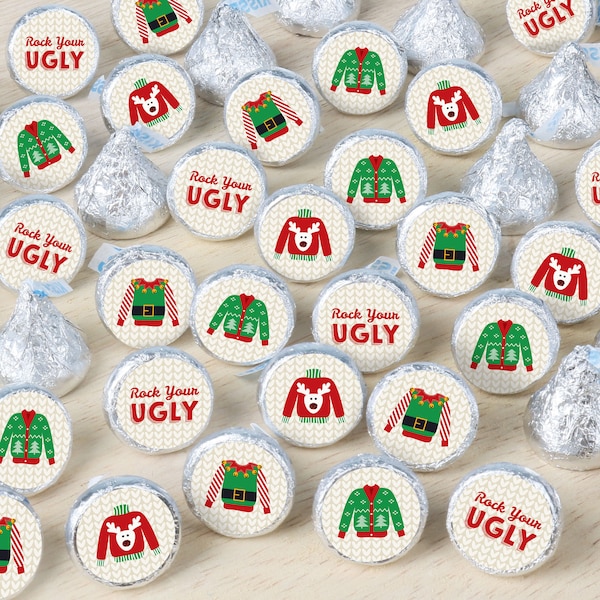 Ugly Sweater - Holiday and Christmas Party Small Round Candy Stickers - Party Favor Labels - 324 Count