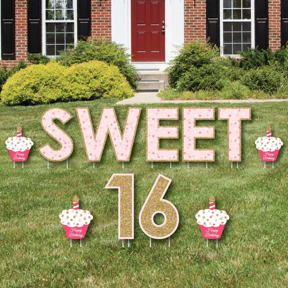 Sweet 16 - Yard Sign Outdoor Lawn Decoration - Girl 16th Birthday Yard Signs - Sixteenth Birthday Lawn Sign Il_570xn