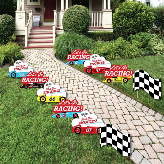 Racecar Race Car Baby Shower or Birthday Party Paper Cut-Outs /& Striped Paper Straws Die-Cut Straw Decorations 24 Ct Let/'s Go Racing