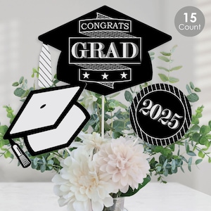 Graduation Cheers - 2025 Graduation Party Centerpiece Sticks - Table Toppers - Set of 15