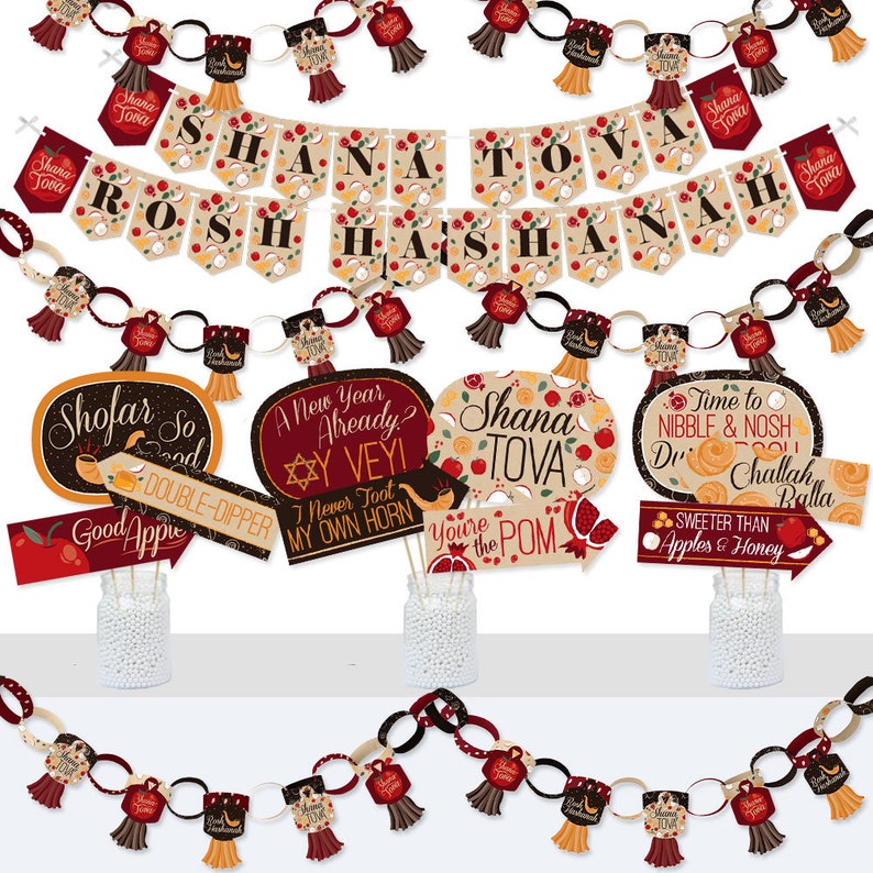 Rosh Hashanah Doterrific Bundle Banner and Photo Booth Decorations Jewish New Year Supplies Kit