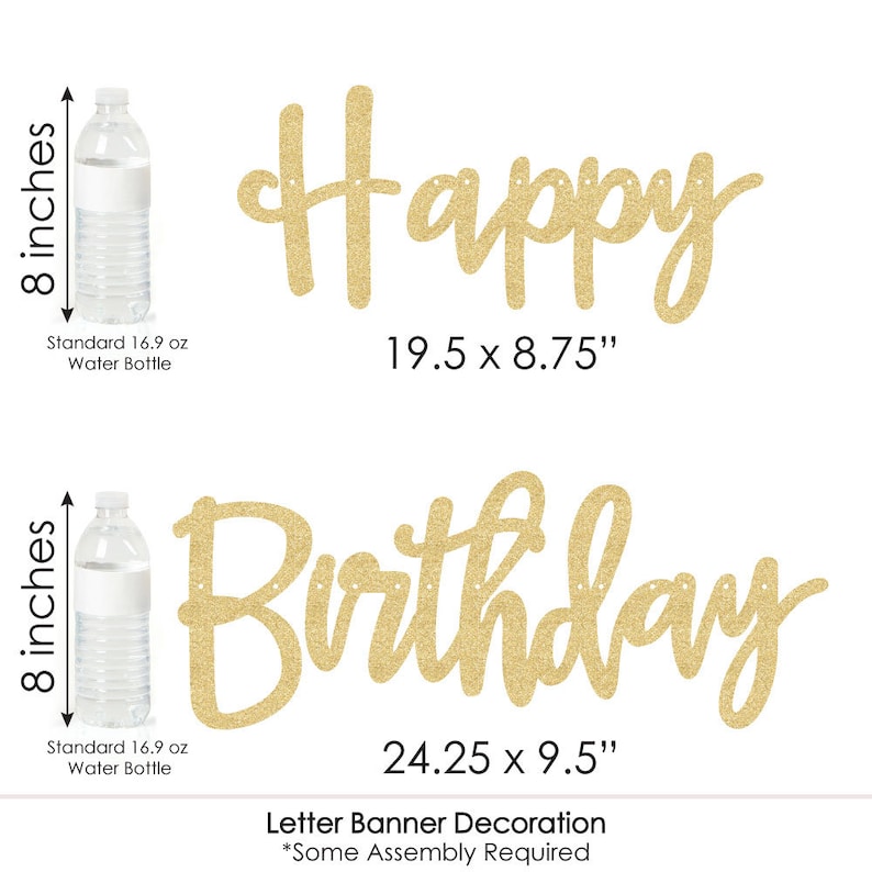 36 Banner Cutouts and No-Mess Real Gold Glitter Happy Birthday Banner Letters Birthday Letter Banner Decoration Gold 50th Birthday
