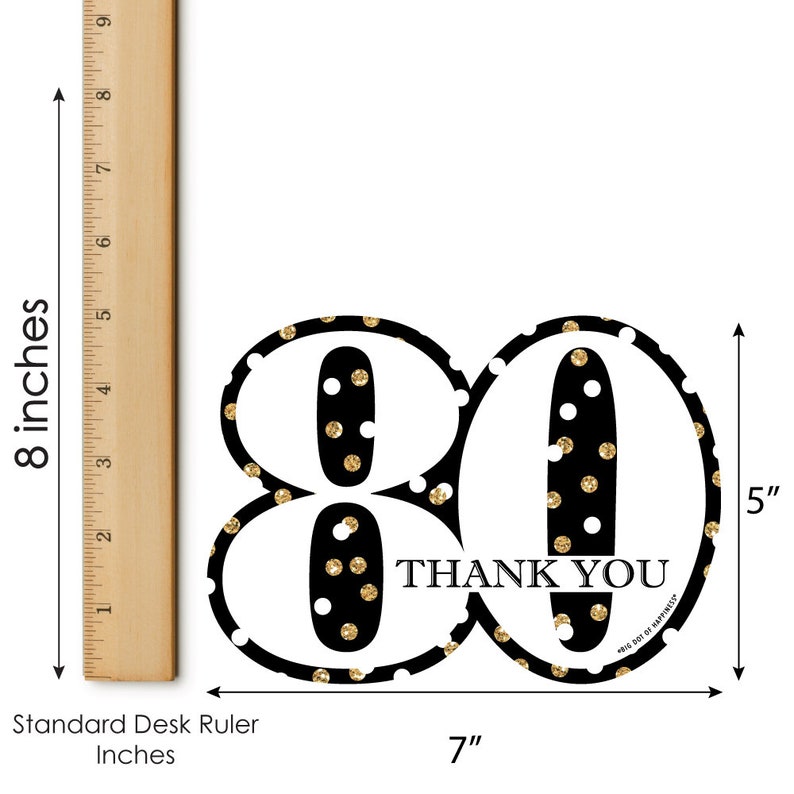 Adult 80th Birthday Gold 20 Shaped Fill-In Invitations and 20 Shaped Thank You Cards Kit Birthday Party Stationery Kit 40 Pack