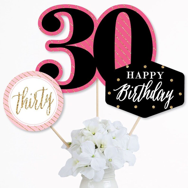 Chic 30th Birthday Centerpiece Sticks Pink Black and Gold | Etsy
